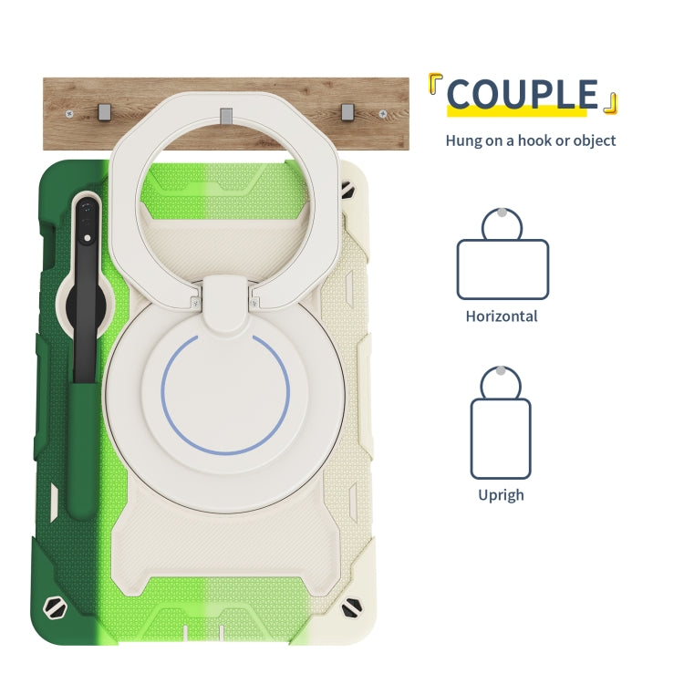 For Samsung Galaxy Tab S9 Armor Portable Rotating Ring Holder Silicone Tablet Case(Colorful Green)