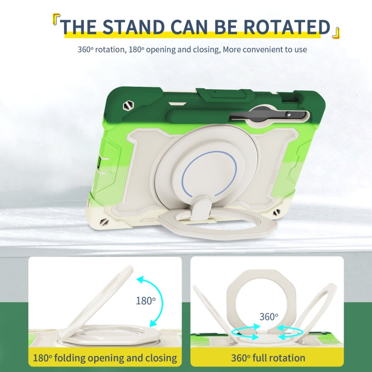 For Samsung Galaxy Tab S9 Armor Portable Rotating Ring Holder Silicone Tablet Case(Colorful Green)