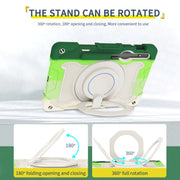 For Samsung Galaxy Tab S9 Armor Portable Rotating Ring Holder Silicone Tablet Case(Colorful Green)