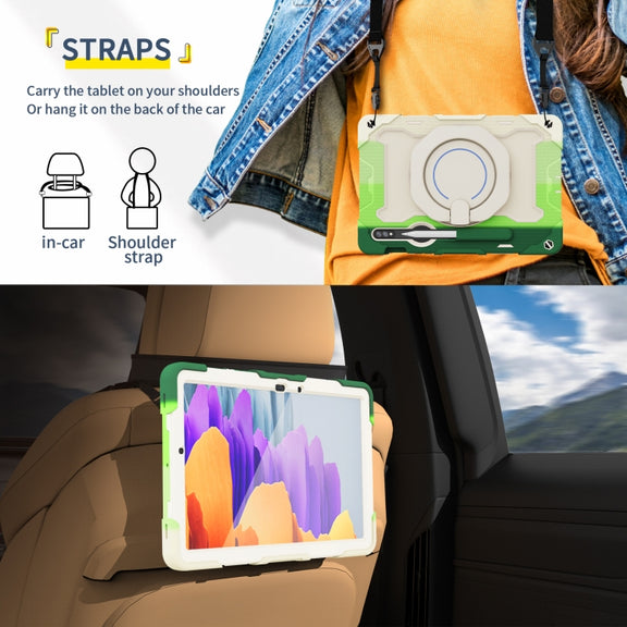 For Samsung Galaxy Tab S9 Armor Portable Rotating Ring Holder Silicone Tablet Case(Colorful Green)