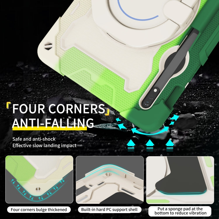 For Samsung Galaxy Tab S9 Armor Portable Rotating Ring Holder Silicone Tablet Case(Colorful Green)