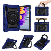 For Samsung Galaxy Tab S9 Armor Portable Rotating Ring Holder Silicone Tablet Case(Navy Blue)
