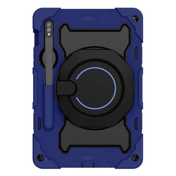 For Samsung Galaxy Tab S9 Armor Portable Rotating Ring Holder Silicone Tablet Case(Navy Blue)