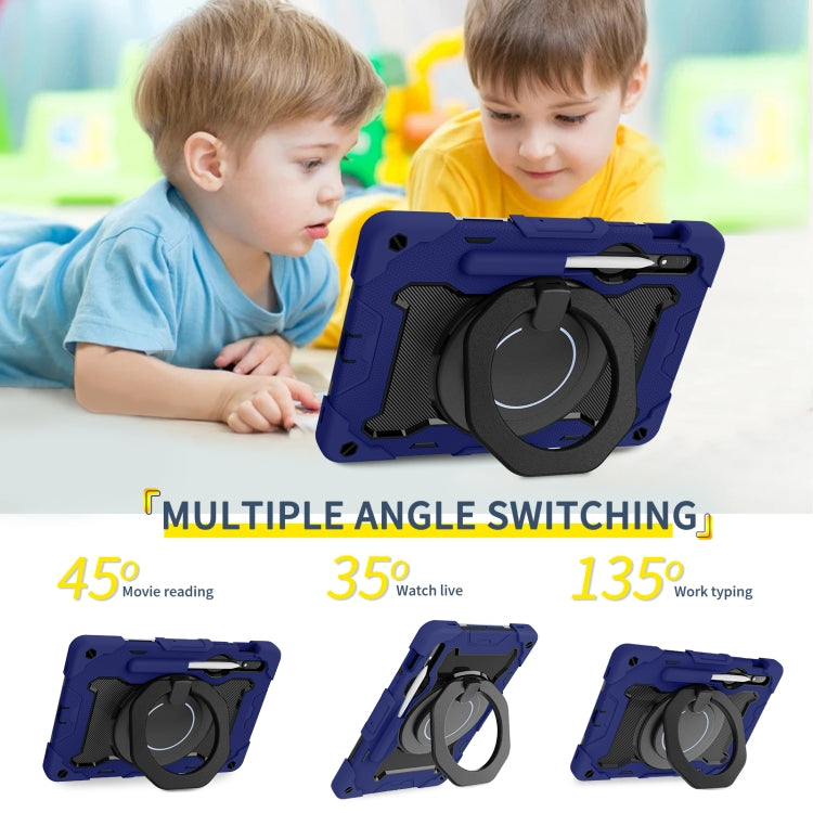 For Samsung Galaxy Tab S9 Armor Portable Rotating Ring Holder Silicone Tablet Case(Navy Blue)