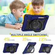 For Samsung Galaxy Tab S9 Armor Portable Rotating Ring Holder Silicone Tablet Case(Navy Blue)
