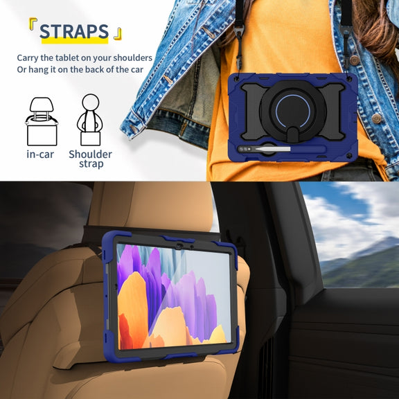 For Samsung Galaxy Tab S9 Armor Portable Rotating Ring Holder Silicone Tablet Case(Navy Blue)