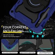 For Samsung Galaxy Tab S9 Armor Portable Rotating Ring Holder Silicone Tablet Case(Navy Blue)