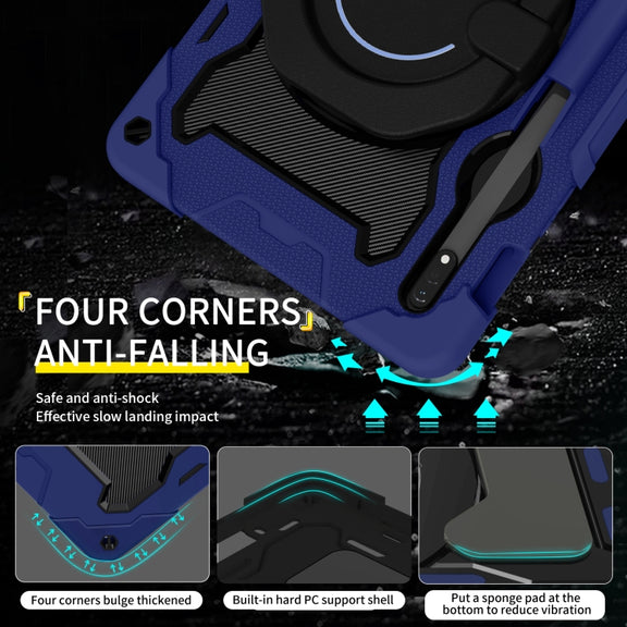 For Samsung Galaxy Tab S9 Armor Portable Rotating Ring Holder Silicone Tablet Case(Navy Blue)