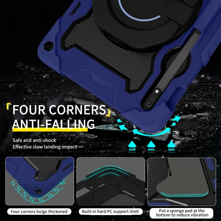 For Samsung Galaxy Tab S9 Armor Portable Rotating Ring Holder Silicone Tablet Case(Navy Blue)
