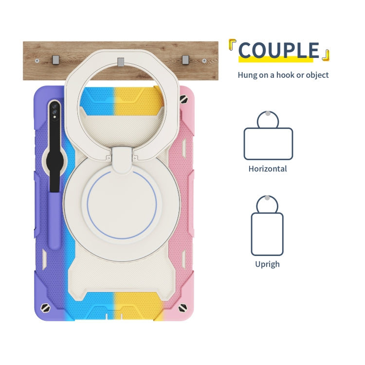 For Samsung Galaxy Tab S9+ Armor Portable Rotating Ring Holder Silicone Tablet Case(Colorful Pink)