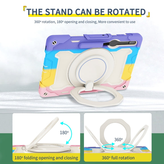 For Samsung Galaxy Tab S9+ Armor Portable Rotating Ring Holder Silicone Tablet Case(Colorful Pink)