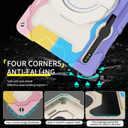 For Samsung Galaxy Tab S9+ Armor Portable Rotating Ring Holder Silicone Tablet Case(Colorful Pink)