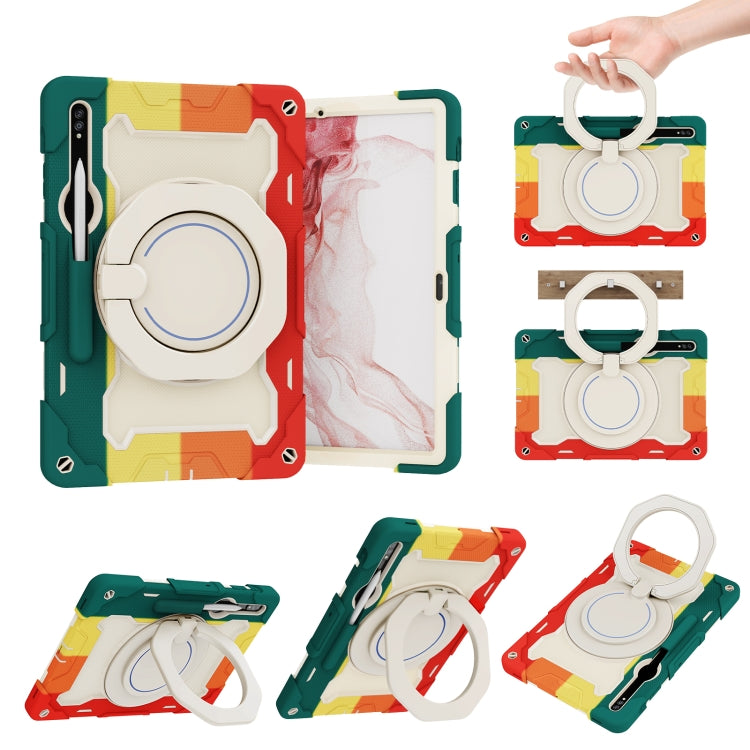 For Samsung Galaxy Tab S9+ Armor Portable Rotating Ring Holder Silicone Tablet Case(Colorful Red)