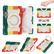 For Samsung Galaxy Tab S9+ Armor Portable Rotating Ring Holder Silicone Tablet Case(Colorful Red)