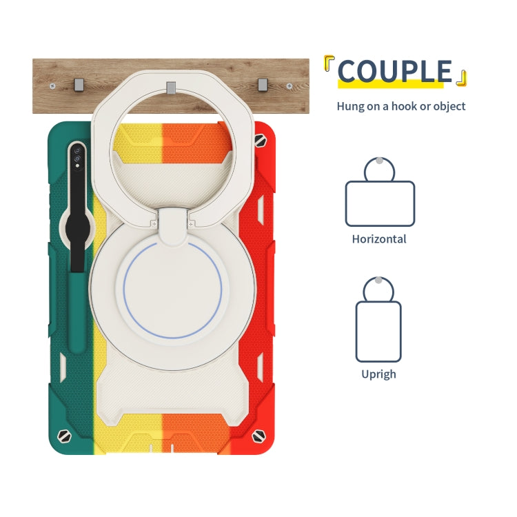 For Samsung Galaxy Tab S9+ Armor Portable Rotating Ring Holder Silicone Tablet Case(Colorful Red)