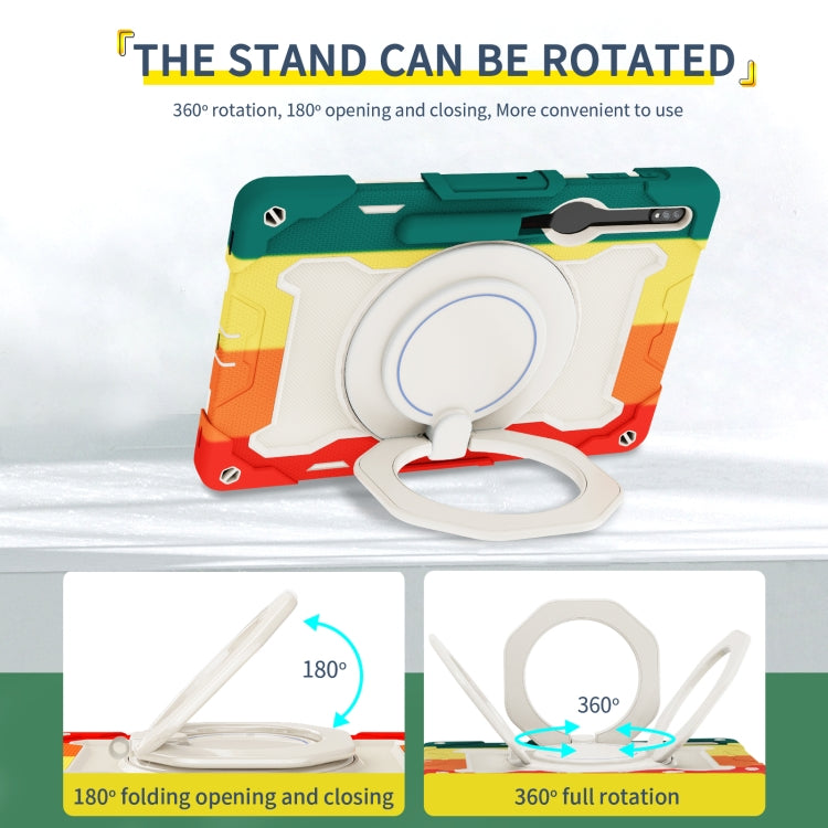For Samsung Galaxy Tab S9+ Armor Portable Rotating Ring Holder Silicone Tablet Case(Colorful Red)