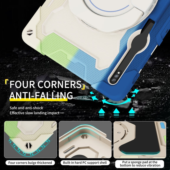 For Samsung Galaxy Tab S9+ Armor Portable Rotating Ring Holder Silicone Tablet Case(Colorful Blue)