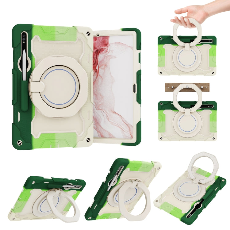 For Samsung Galaxy Tab S9+ Armor Portable Rotating Ring Holder Silicone Tablet Case(Colorful Green)