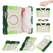 For Samsung Galaxy Tab S9+ Armor Portable Rotating Ring Holder Silicone Tablet Case(Colorful Green)