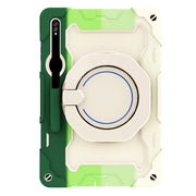For Samsung Galaxy Tab S9+ Armor Portable Rotating Ring Holder Silicone Tablet Case(Colorful Green)
