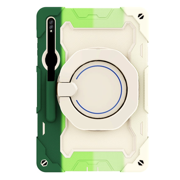 For Samsung Galaxy Tab S9+ Armor Portable Rotating Ring Holder Silicone Tablet Case(Colorful Green)