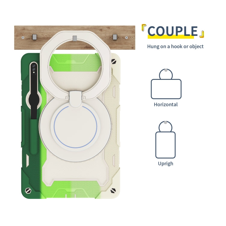 For Samsung Galaxy Tab S9+ Armor Portable Rotating Ring Holder Silicone Tablet Case(Colorful Green)