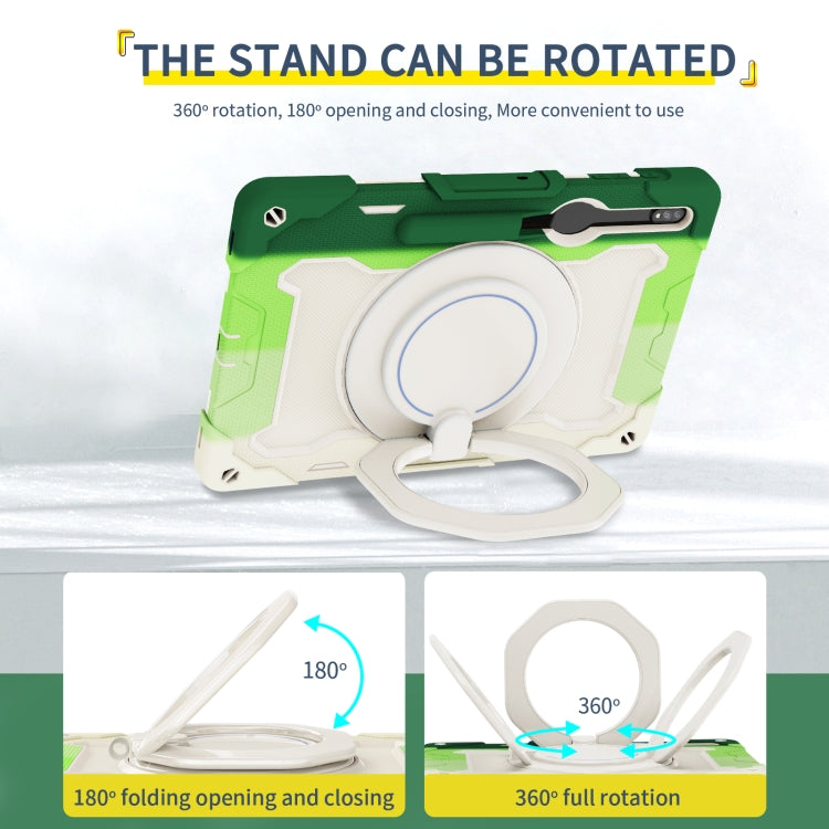 For Samsung Galaxy Tab S9+ Armor Portable Rotating Ring Holder Silicone Tablet Case(Colorful Green)