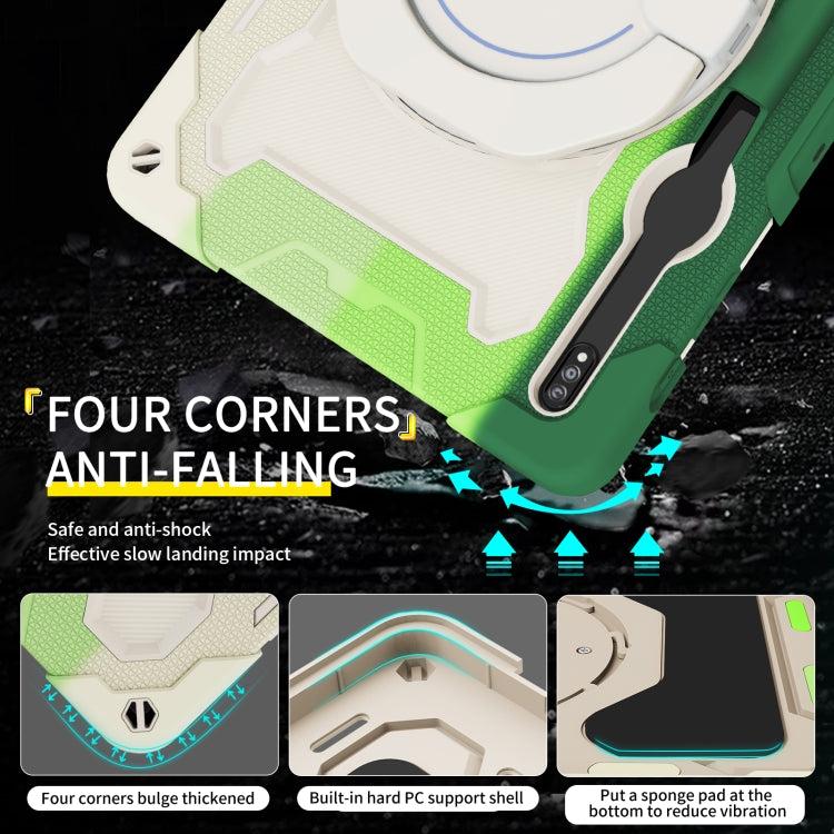 For Samsung Galaxy Tab S9+ Armor Portable Rotating Ring Holder Silicone Tablet Case(Colorful Green)