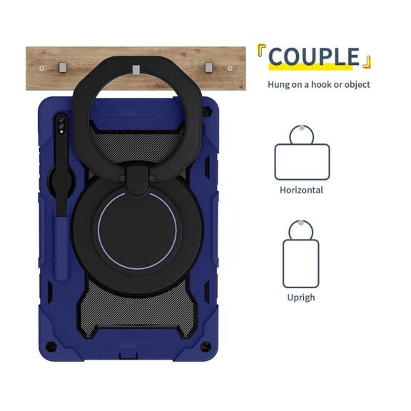 For Samsung Galaxy Tab S9+ Armor Portable Rotating Ring Holder Silicone Tablet Case(Navy Blue)