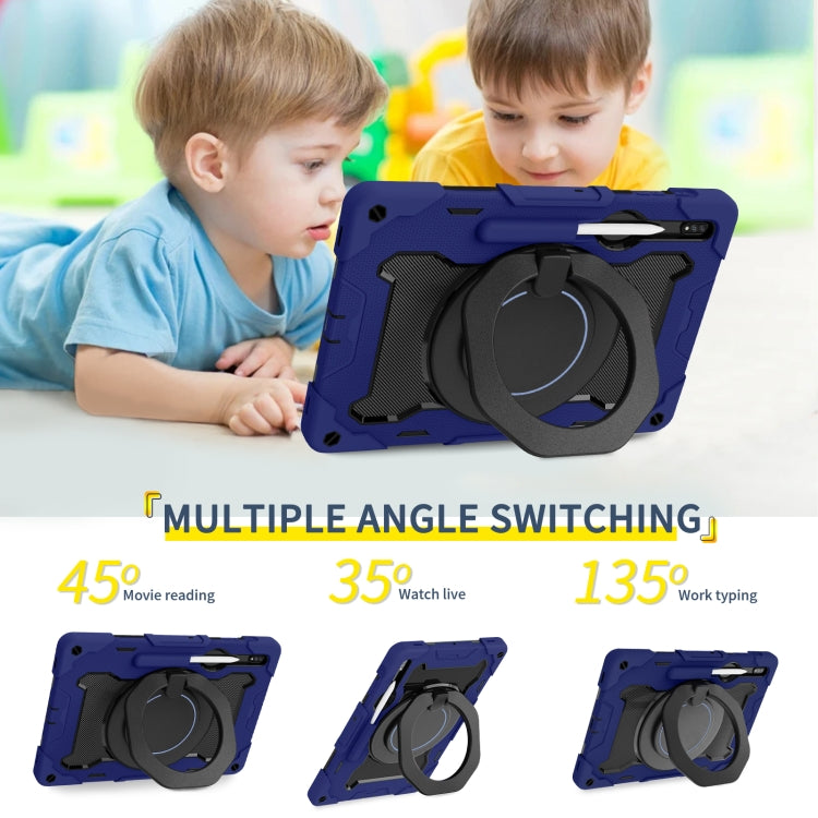 For Samsung Galaxy Tab S9+ Armor Portable Rotating Ring Holder Silicone Tablet Case(Navy Blue)