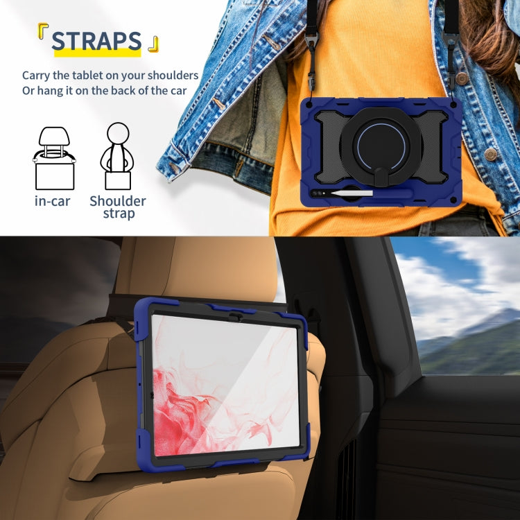 For Samsung Galaxy Tab S9+ Armor Portable Rotating Ring Holder Silicone Tablet Case(Navy Blue)