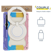 For Samsung Galaxy Tab S9 Ultra Armor Portable Rotating Ring Holder Silicone Tablet Case(Colorful Pink)