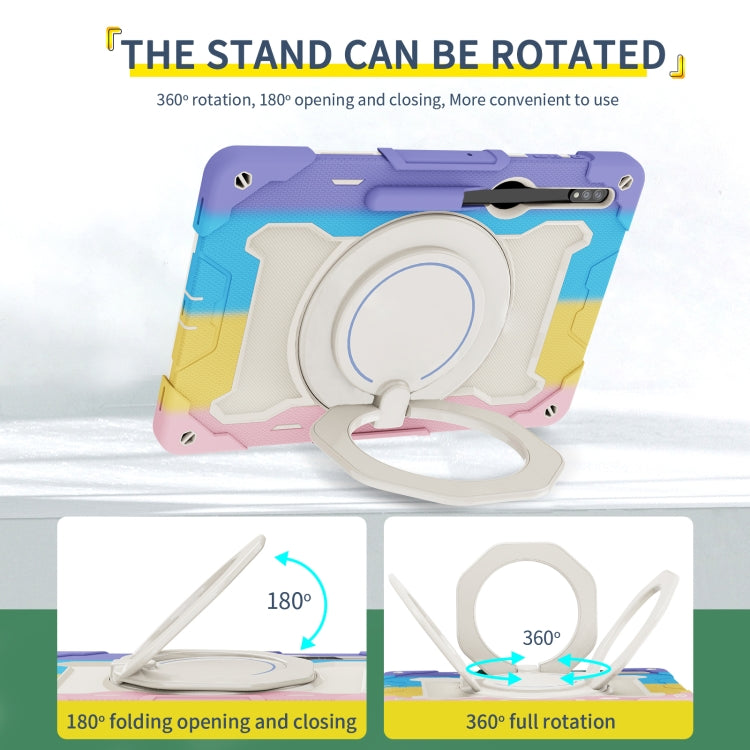 For Samsung Galaxy Tab S9 Ultra Armor Portable Rotating Ring Holder Silicone Tablet Case(Colorful Pink)