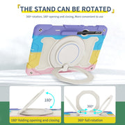 For Samsung Galaxy Tab S9 Ultra Armor Portable Rotating Ring Holder Silicone Tablet Case(Colorful Pink)