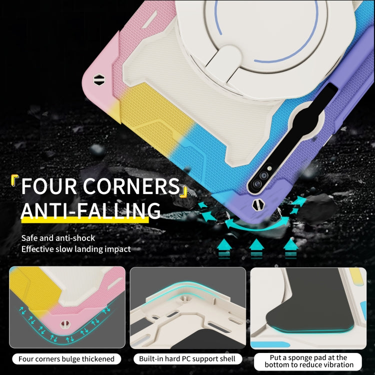 For Samsung Galaxy Tab S9 Ultra Armor Portable Rotating Ring Holder Silicone Tablet Case(Colorful Pink)