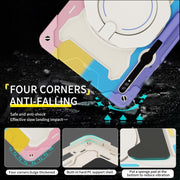 For Samsung Galaxy Tab S9 Ultra Armor Portable Rotating Ring Holder Silicone Tablet Case(Colorful Pink)