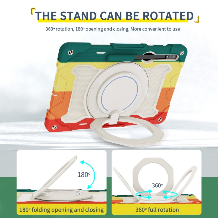 For Samsung Galaxy Tab S9 Ultra Armor Portable Rotating Ring Holder Silicone Tablet Case(Colorful Red)