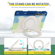 For Samsung Galaxy Tab S9 Ultra Armor Portable Rotating Ring Holder Silicone Tablet Case(Colorful Blue)