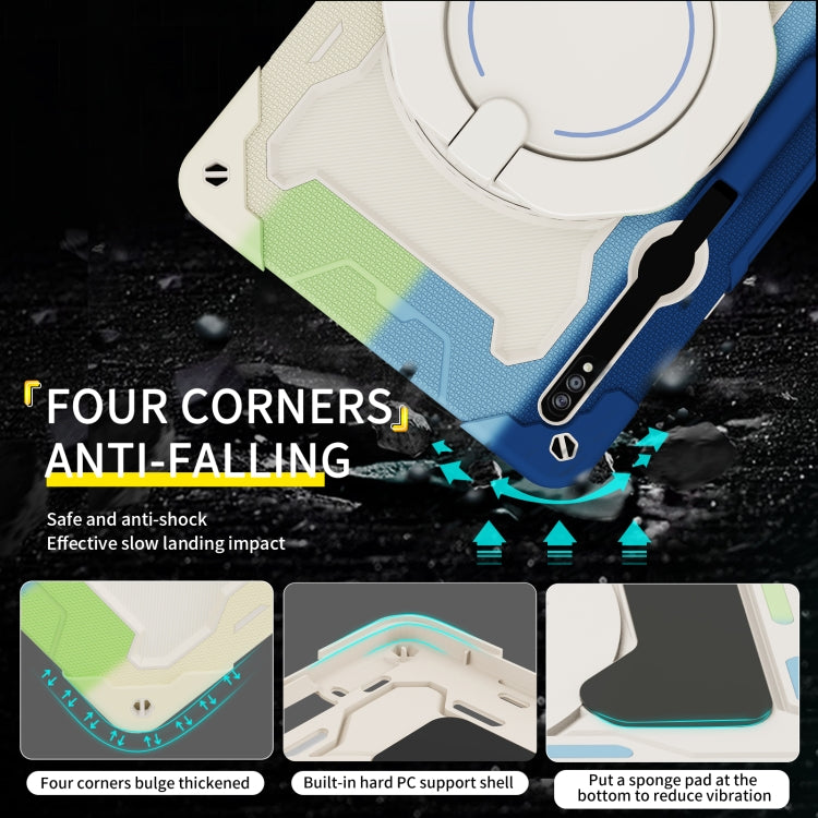 For Samsung Galaxy Tab S9 Ultra Armor Portable Rotating Ring Holder Silicone Tablet Case(Colorful Blue)