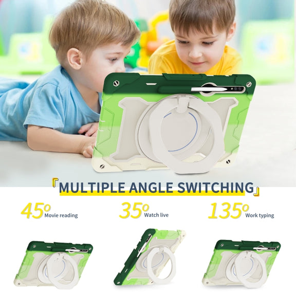For Samsung Galaxy Tab S9 Ultra Armor Portable Rotating Ring Holder Silicone Tablet Case(Colorful Green)