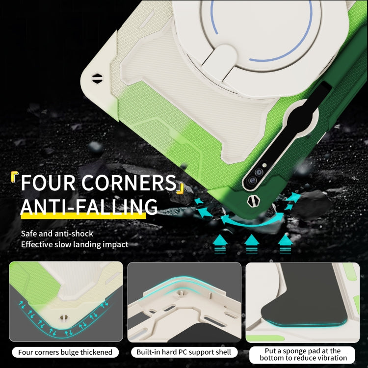 For Samsung Galaxy Tab S9 Ultra Armor Portable Rotating Ring Holder Silicone Tablet Case(Colorful Green)