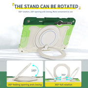 For Samsung Galaxy Tab S9 Ultra Armor Portable Rotating Ring Holder Silicone Tablet Case(Colorful Green)