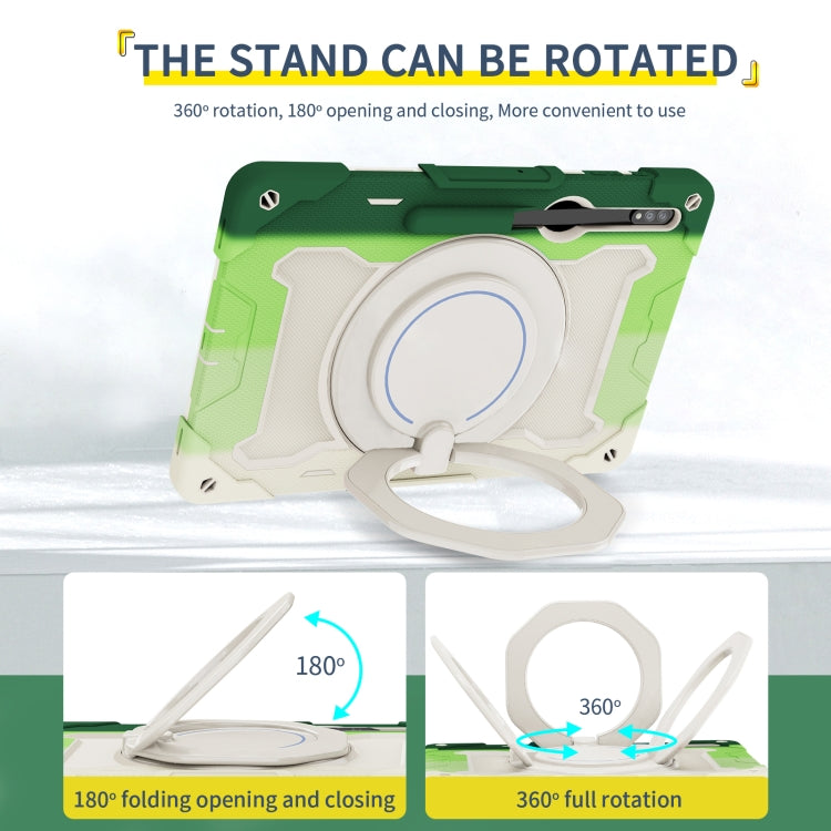 For Samsung Galaxy Tab S9 Ultra Armor Portable Rotating Ring Holder Silicone Tablet Case(Colorful Green)