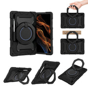 For Samsung Galaxy Tab S9 Ultra Armor Portable Rotating Ring Holder Silicone Tablet Case(Black)