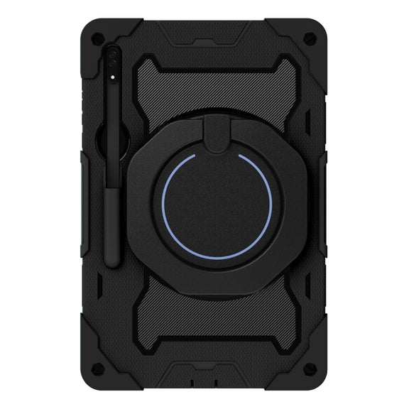 For Samsung Galaxy Tab S9 Ultra Armor Portable Rotating Ring Holder Silicone Tablet Case(Black)