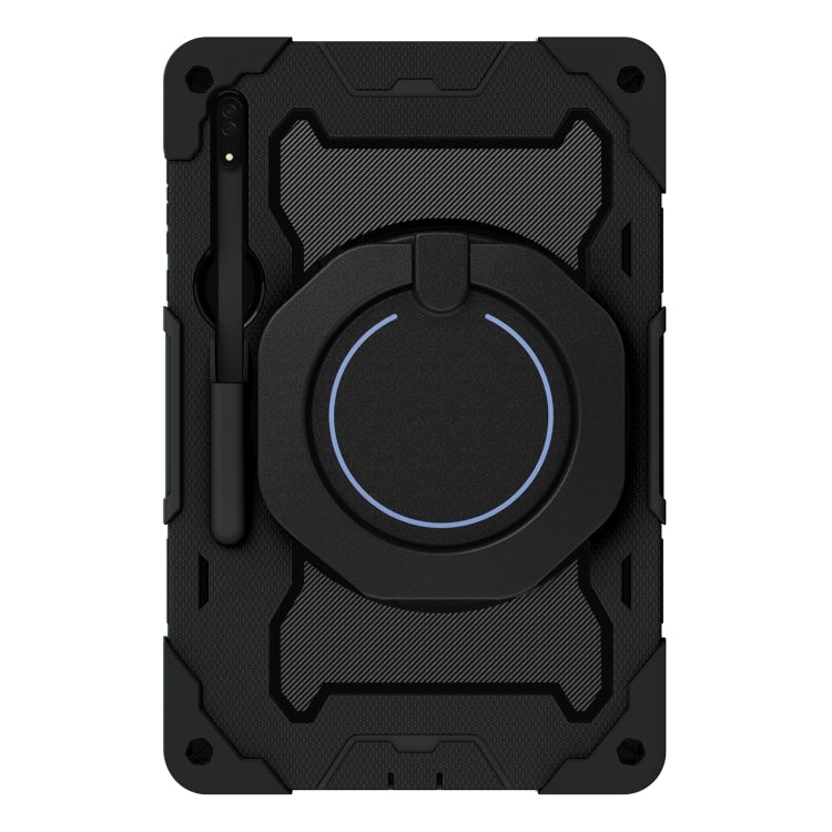 For Samsung Galaxy Tab S9 Ultra Armor Portable Rotating Ring Holder Silicone Tablet Case(Black)