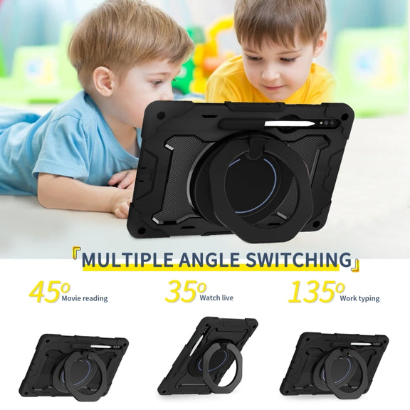 For Samsung Galaxy Tab S9 Ultra Armor Portable Rotating Ring Holder Silicone Tablet Case(Black)