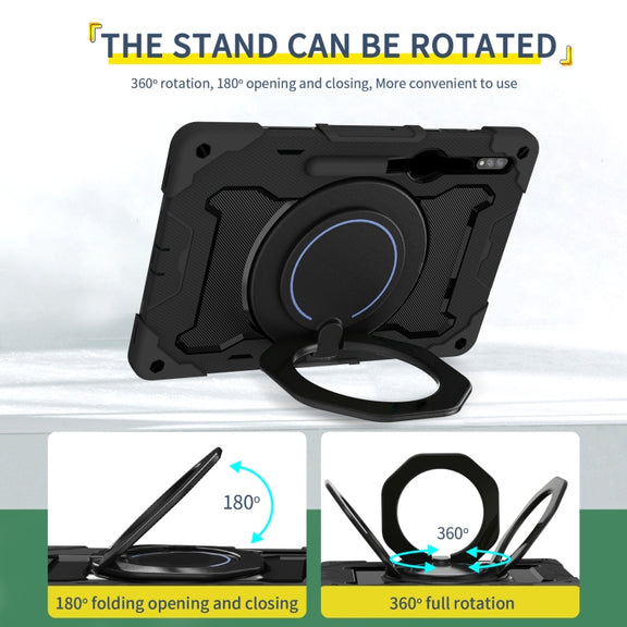 For Samsung Galaxy Tab S9 Ultra Armor Portable Rotating Ring Holder Silicone Tablet Case(Black)