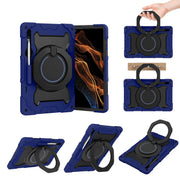 For Samsung Galaxy Tab S9 Ultra Armor Portable Rotating Ring Holder Silicone Tablet Case(Navy Blue)