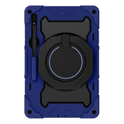 For Samsung Galaxy Tab S9 Ultra Armor Portable Rotating Ring Holder Silicone Tablet Case(Navy Blue)